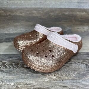 Crocs Classic J1 GOLD Glitter pink LINED CLOG
